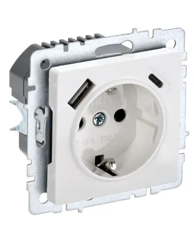 Розетка с з/к с USB A+C 18Вт РЮш11-1-БрБ белый BRITE (BR-R14-16-U22-018-K01). Розетка с заземлением с защитными шторками, 18Вт. IEK в Барнауле