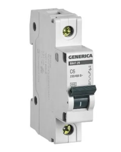 GENERICA ВА47-29 1P C 6А 4,5кА (MVA25-1-006-C). Автоматический выключатель. IEK в Барнауле