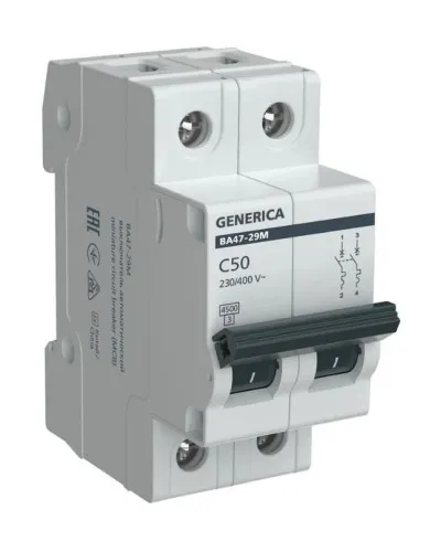 GENERICA ВА47-29М 2P C 50А 4,5кА (MVA21-2-050-C-G). Автоматический выключатель. IEK в Барнауле