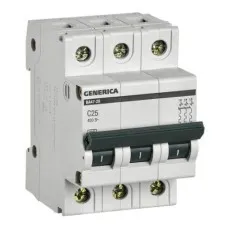 GENERICA ВА47-29 3P C 25А 4,5кА (MVA25-3-025-C). Автоматический выключатель. IEK