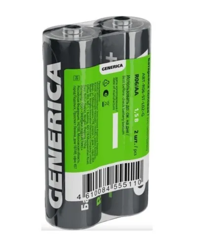 Батарейка солевая R06/AA GENERICA (2 шт) (ABT-R06-ST-L02-G). Батарейка солевая. IEK в Барнауле