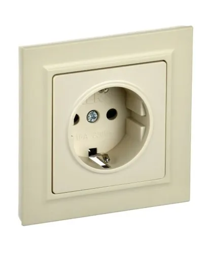 Розетка с з/к РСР14-1-0-БрКр бежевый BRITE (BR-R14-16-K10-F). Розетка с заземлением с защитными шторками в сборе. IEK в Барнауле
