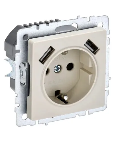 Розетка с з/к с USB A+A 3,1А РЮш10-2-БрКр бежевый BRITE (BR-R14-16-U21-D31-K10). Розетка с заземлением с защитными шторками, 3,1А. IEK в Барнауле