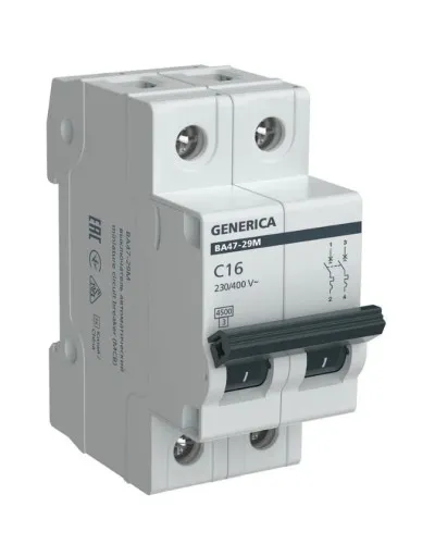 GENERICA ВА47-29М 2P C 16А 4,5кА (MVA21-2-016-C-G). Автоматический выключатель. IEK в Барнауле