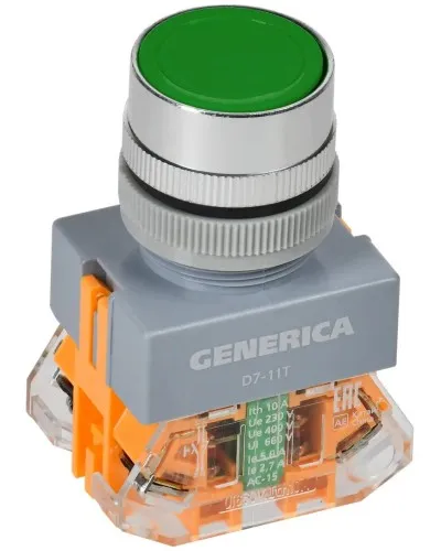 Кнопка D7-11T d=22мм зеленая GENERICA (BBT50-11T-3-21-K06-G). Кнопка управления с фиксацией. IEK в Барнауле