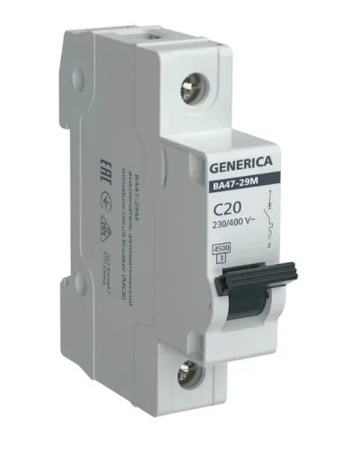 GENERICA ВА47-29М 1P C 20А 4,5кА (MVA21-1-020-C-G). Автоматический выключатель. IEK в Барнауле