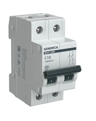 GENERICA ВА47-29М 2P C 10А 4,5кА (MVA21-2-010-C-G). Автоматический выключатель. IEK в Барнауле