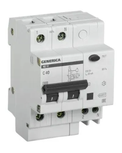 GENERICA АД12 2Р 40А 30мА (MAD15-2-040-C-030). Автоматический выключатель дифференциального тока. IEK в Барнауле