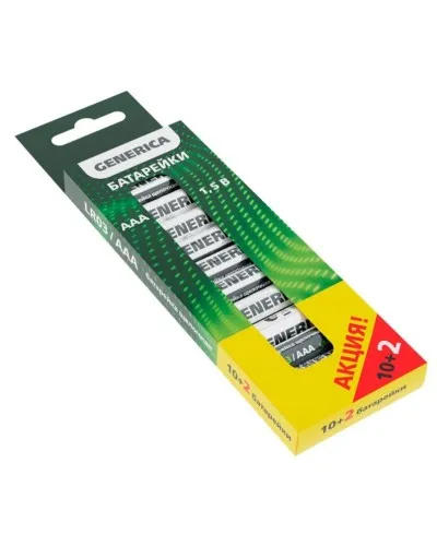 Батарейка Alkaline LR03/AAA GENERICA (12 шт) ПРОМО (ABT-LR03-ST-B12-G). Батарейка щелочная. IEK в Барнауле