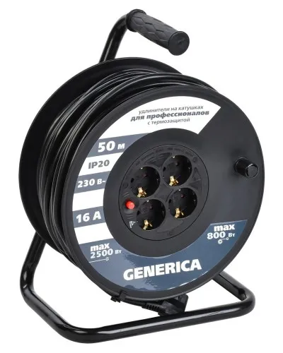 УК50 4 места 2P+PE, 50м GENERICA (WKP20-16-04-50-G). Удлинитель на катушке с термозащитой, 3х1,5кв.мм. IEK в Барнауле