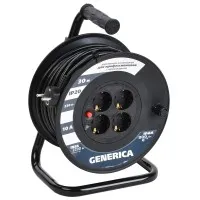 УК30 4 места 2P+PE, 30м GENERICA (WKP10-10-04-30-G). Удлинитель на катушке с термозащитой, 3х1,0кв.мм. IEK