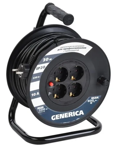 УК30 4 места 2P+PE, 30м GENERICA (WKP10-10-04-30-G). Удлинитель на катушке с термозащитой, 3х1,0кв.мм. IEK в Барнауле