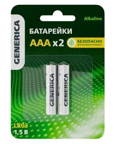 Батарейка Alkaline LR03/AAA GENERICA (2 шт) (ABT-LR03-ST-L02-G). Батарейка щелочная. IEK в Барнауле