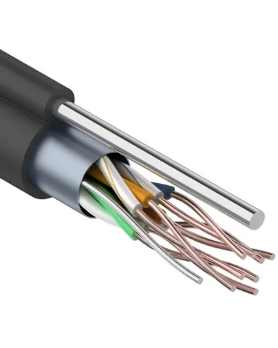 F/UTP, CAT 5e, PE, 4PR, 24AWG, OUTDOOR, SOLID, черный, с тросом, 305м, REXANT (01-0144). Кабель «витая пара» (LAN) для структурированных систем связи. Rexant в Барнауле