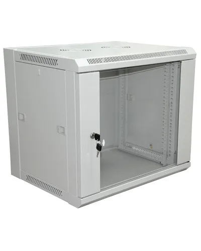 Шкаф телекоммуникационный 19 настенный 9U 600×600×500 мм (ШxГxВ) - передняя дверь стекло, боковые стенки съемные (разобранный) RAL 7035 (04-2221). Шкаф телекоммуникационный 19 настенный 9U. Rexant в Барнауле