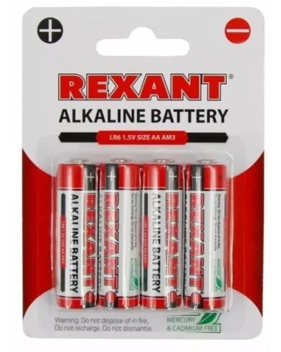 Алкалиновая батарейка AA/LR6 1,5 V 4 шт. блистер REXANT (30-1027). Элемент питания. Rexant в Барнауле