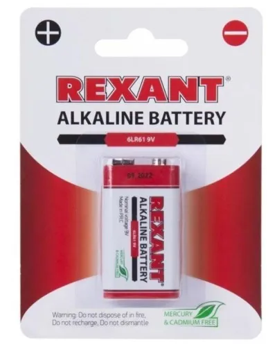 Алкалиновая батарейка 6LR61 («Крона») 9 V 1 шт. блистер REXANT (30-1061). Элемент питания. Rexant в Барнауле