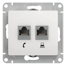 Glossa розетка RJ11+RJ45, 2-местная, кат. 5Е, скрытой установки, механизм, белый (GSL000185). Розетка компьютерная + телефонная. Systeme Electric