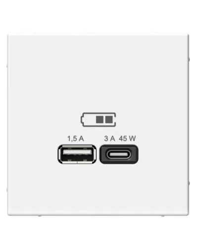 ArtGallery розетка USB тип-A+C 45Вт, скрытой установки, механизм, белый (GAL000129). Розетка USB. Systeme Electric в Барнауле