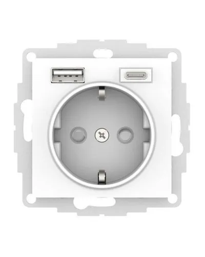AtlasDesign розетка 1-местная с 2 USB A+C, скрытой установки, механизм, белый (ATN000132). Розетка с USB. Systeme Electric в Барнауле