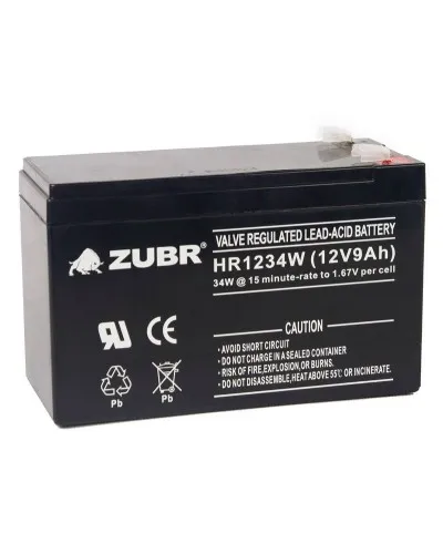 ZUBR HR 1234W (12V, 9Ah). Аккумулятор герметичный свинцово-кислотный. ZUBR в Барнауле
