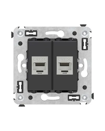 Розетка RJ-45 в стену, кат.6E, Avanti, двойная, черная матовая (4412764). Розетка компьютерная. ДКС в Барнауле