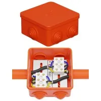 Коробка JBS080 85х85х50, 6 вых., 4P (0,15-6,0 мм²) (43211HF). Коробка монтажная, огнестойкая, без галогена. Экопласт